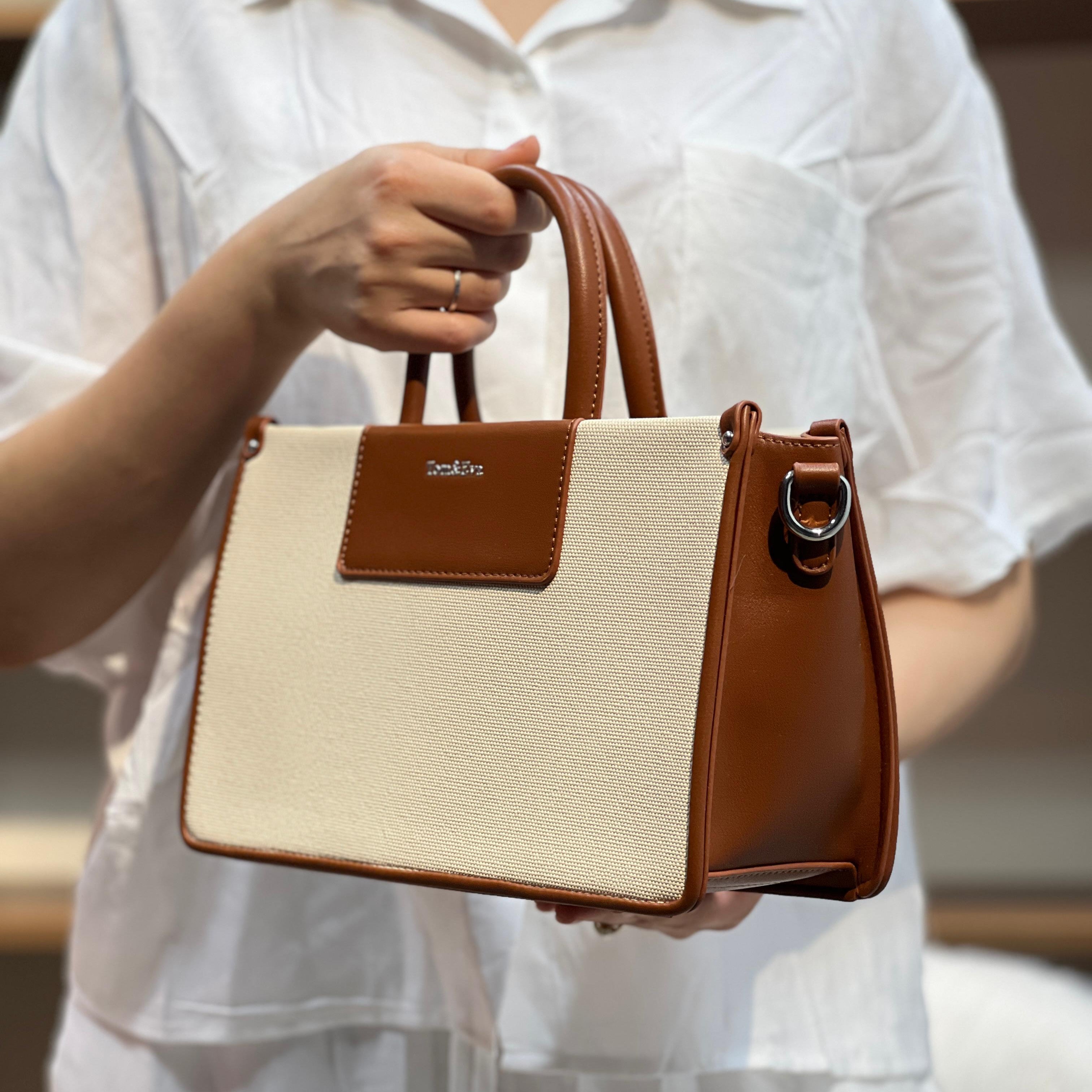 Medium Sac à Main Effet Tissus Bicolore