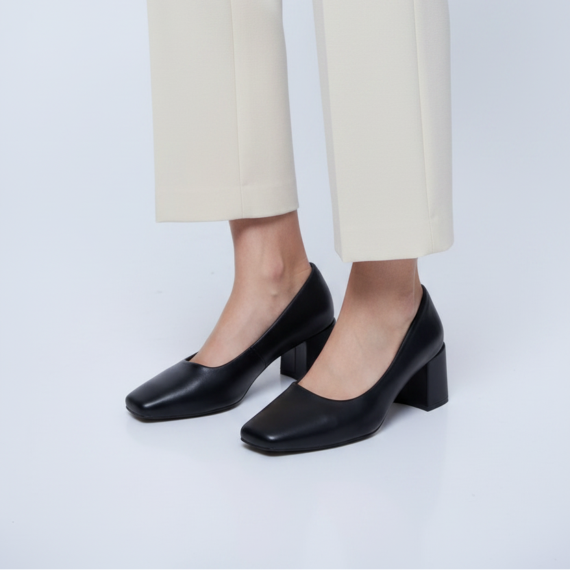 Square-Toe Block Heel Pumps