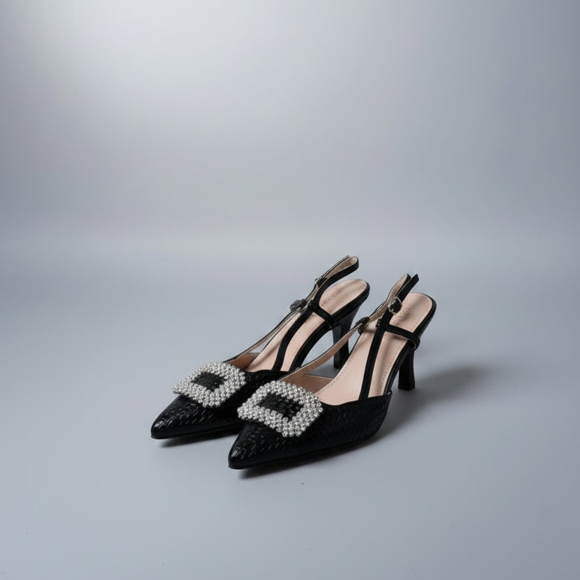 Escarpins Slingback Dorés à Boucle Cristal