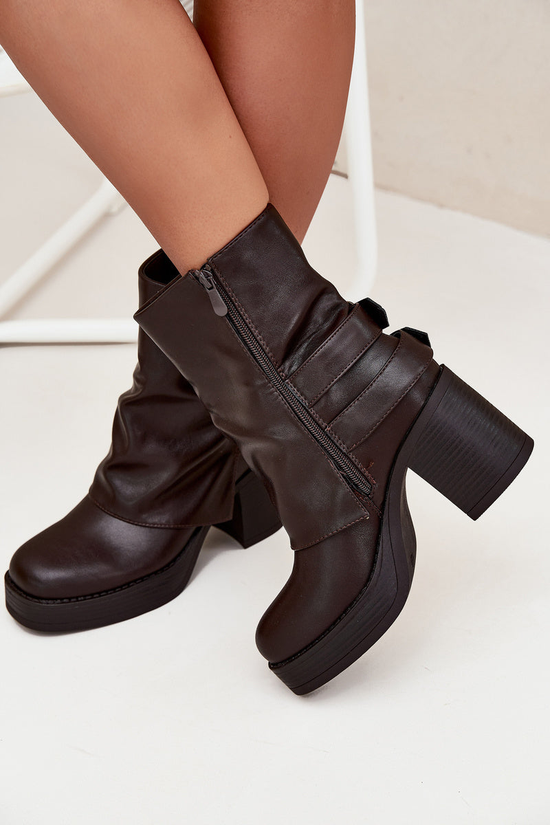 Bottines Femme Talon Bloc Boucles Fermeture Éclair Noir