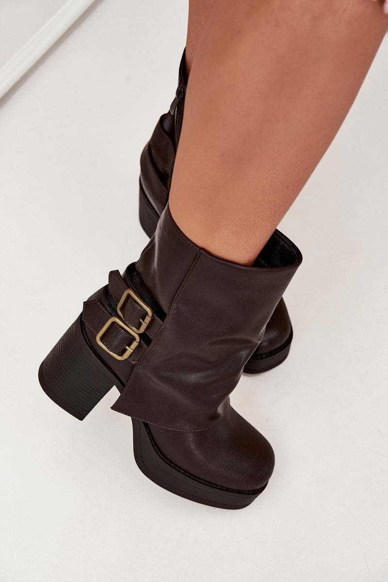 Bottines Femme Talon Bloc Boucles Fermeture Éclair Noir