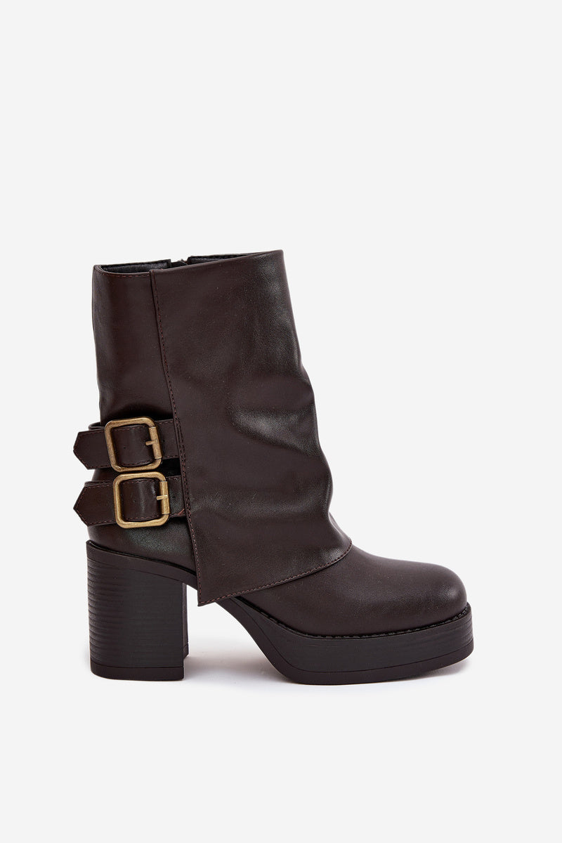Bottines Femme Talon Bloc Boucles Fermeture Éclair Noir