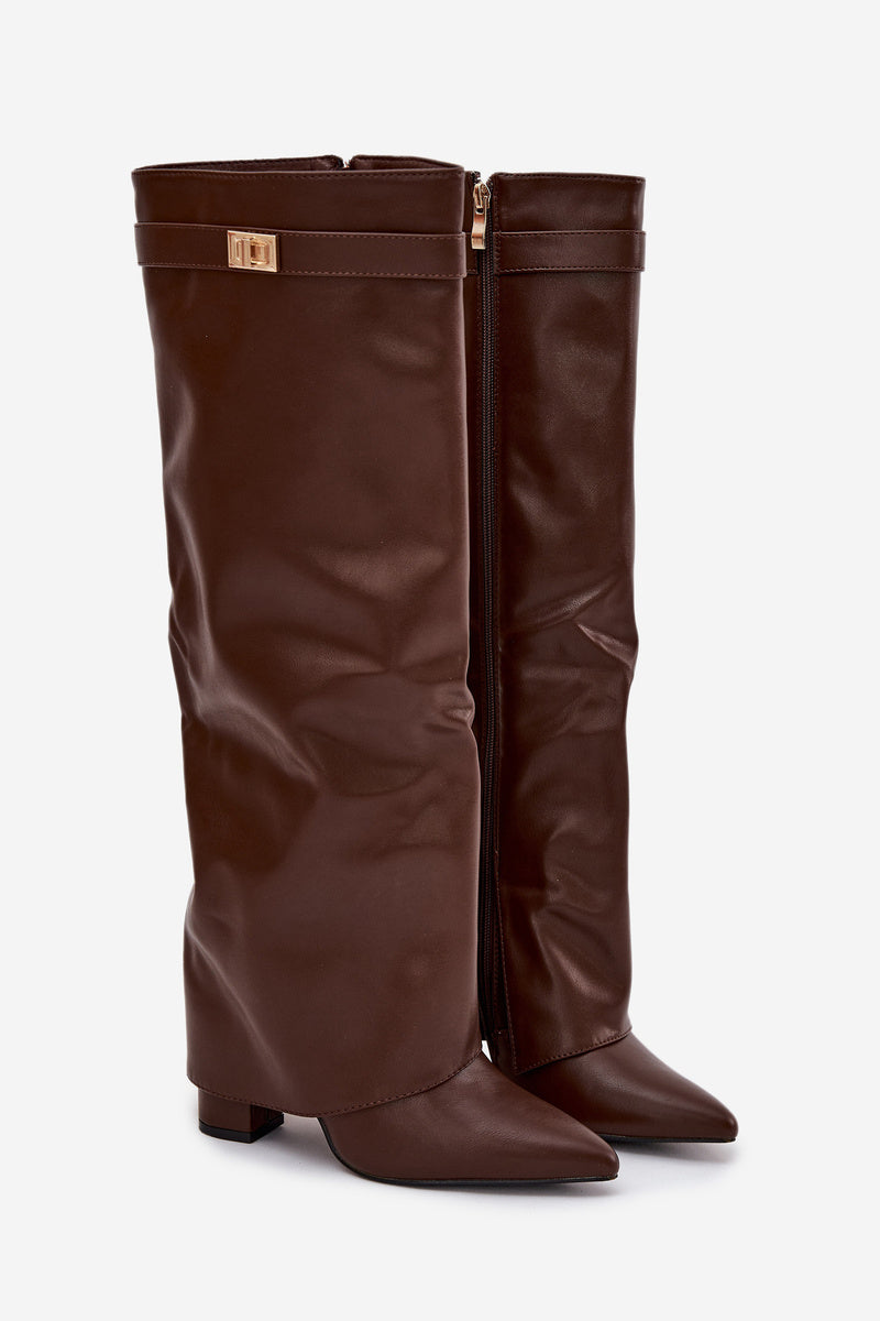 bottes à talon pour femme, tige retroussée, brides à boucles
