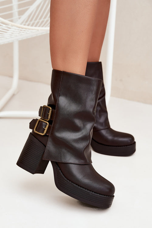 Bottines Femme Talon Bloc Boucles Fermeture Éclair Noir