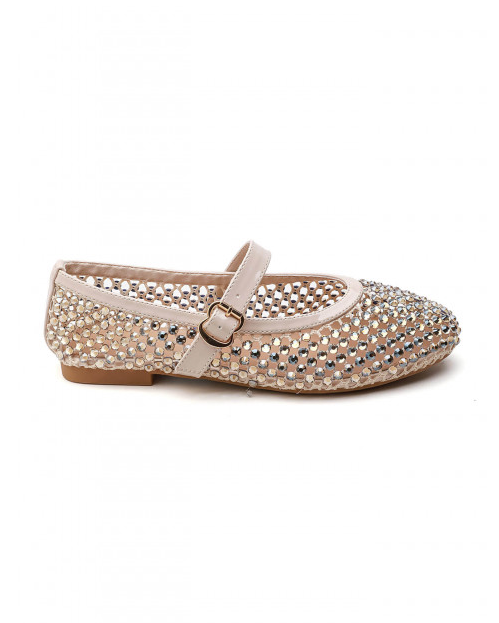 Ballerines Mary Jane à Strass et Résille