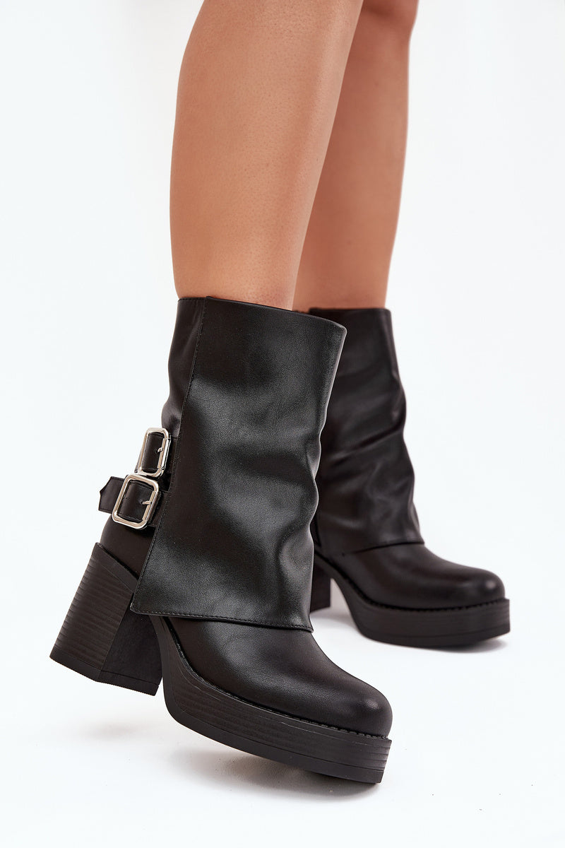 Bottines Femme Talon Bloc Boucles Fermeture Éclair Noir