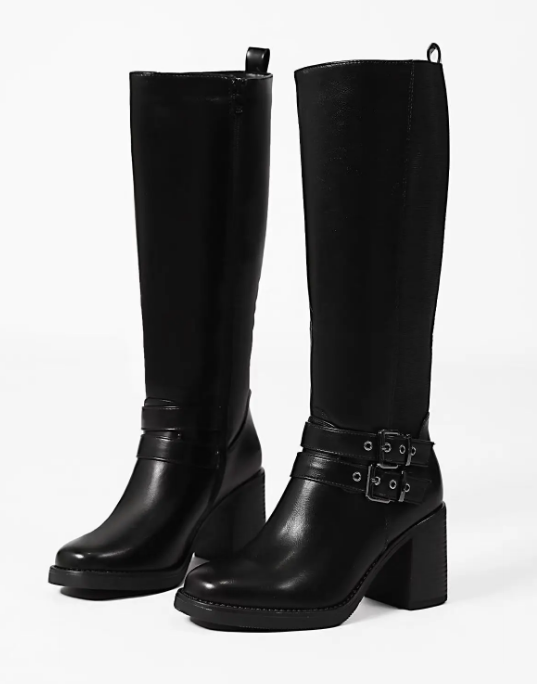 Bottes femme avec talon moyen et double sangles décoratives