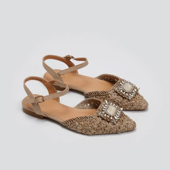 Ballerines Tressées avec Bride et Ornement