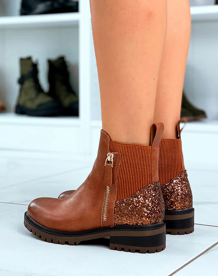 Bottines en simili à contrefort pailleté et zip