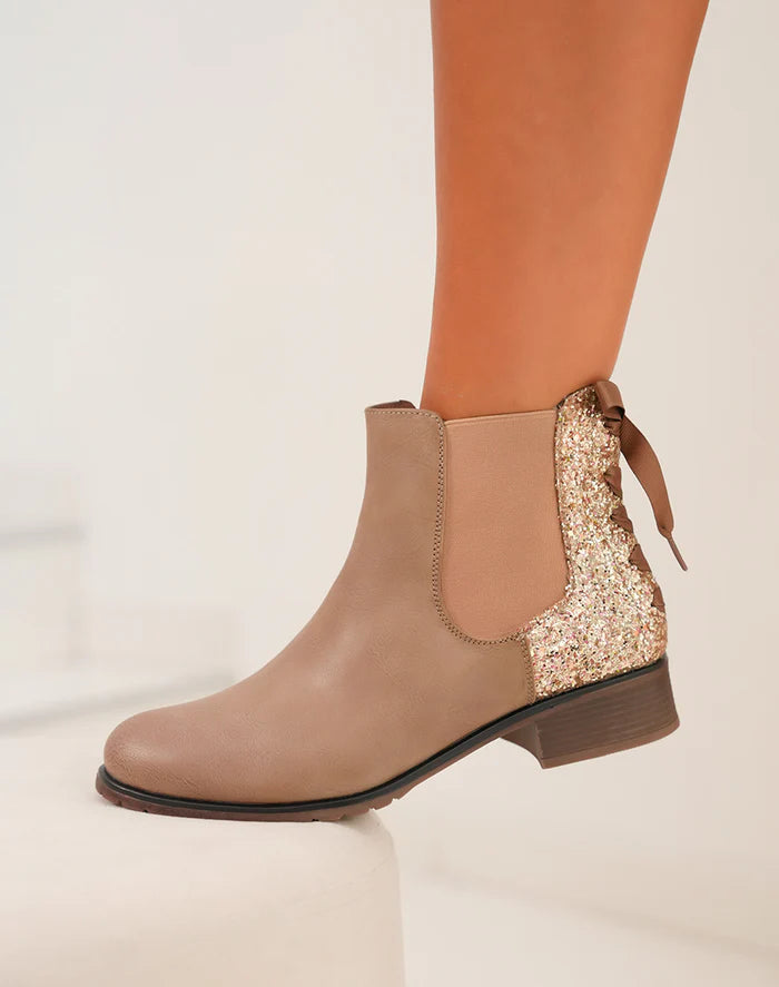 Bottines en simili à contrefort pailleté