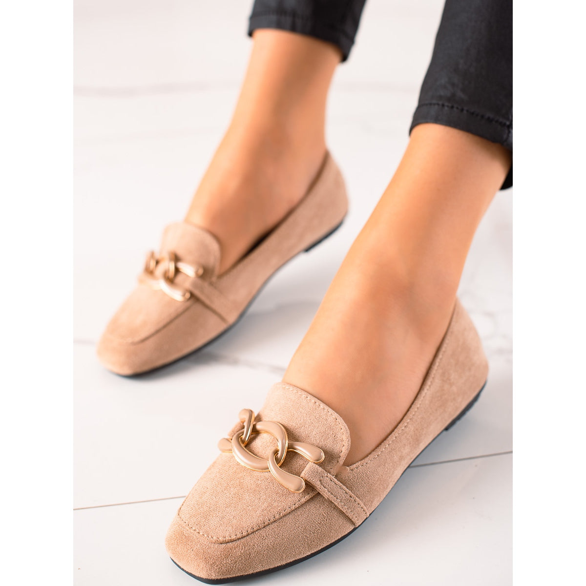 Mocassins en daim femme avec décoration