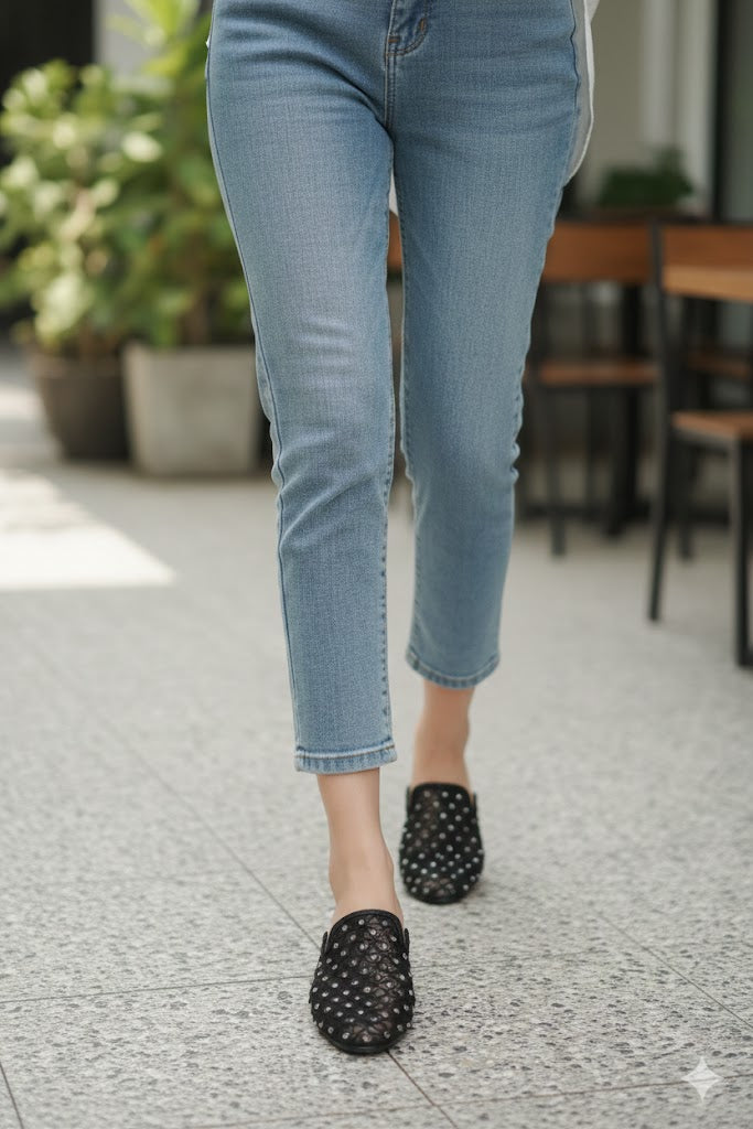 Babouche Plates en Dentelle à Strass